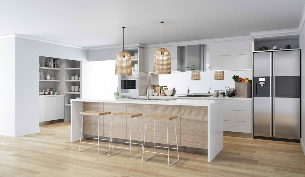 A coastal kitchen design that represents the "kitchen design tips" blog.